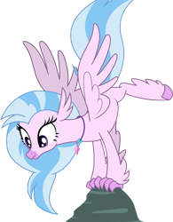 Size: 4607x5920 | Tagged: safe, artist:shutterflyeqd, imported from derpibooru, silverstream, classical hippogriff, hippogriff, what lies beneath, absurd resolution, balancing, female, handstand, jewelry, looking down, necklace, playful, rock, simple background, solo, transparent background, upside down, vector