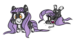 Size: 877x471 | Tagged: safe, artist:lockheart, imported from derpibooru, oc, oc only, oc:zuri, pony, zebra, :o, alternate hairstyle, c:, chibi, cute, face down ass up, faceplant, falling, female, floppy ears, mare, ocbetes, one eye closed, oof, open mouth, simple background, smiling, smol, solo, tiny, tiny ponies, white background, zebra oc