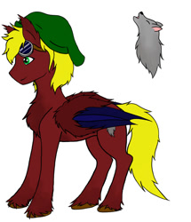 Size: 728x847 | Tagged: safe, artist:darkrosewolf, derpibooru exclusive, imported from derpibooru, oc, oc only, oc:griffin night, oc:howling night, bat pony, hybrid, wolf, tails of equestria, bat pony oc, chest fluff, cutie mark, ear fluff, folded wings, goggles, hat, hybrid wings, male, profile picture, simple background, solo, stallion, unshorn fetlocks, white background, wings