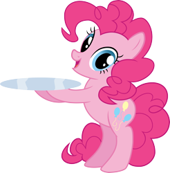 Size: 4000x4073 | Tagged: safe, artist:pilot231, imported from derpibooru, pinkie pie, earth pony, pony, absurd resolution, bipedal, female, mare, platter, simple background, smiling, solo, stock vector, transparent background, vector