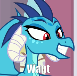 Size: 626x624 | Tagged: safe, edit, edited screencap, imported from derpibooru, screencap, princess ember, dragon, triple threat, cropped, cute, emberbetes, female, reaction image, solo, want