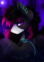 Size: 1440x2016 | Tagged: safe, artist:skylacuna, imported from derpibooru, oc, oc only, pegasus, pony, dark background, full moon, looking at you, male, moon, night, solo