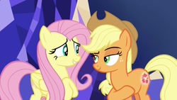 Size: 1920x1080 | Tagged: safe, imported from derpibooru, screencap, applejack, fluttershy, earth pony, pegasus, pony, sounds of silence, booty call, duo, female, glowing cutie mark, mare