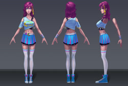 Size: 1600x1079 | Tagged: safe, artist:sunset tide, imported from derpibooru, pinkie pie, human, belly button, belt, cheerleader, clothes, converse, cute, female, gray background, gypsy, humanized, legs, midriff, miniskirt, pleated skirt, poses, shoes, simple background, skirt, sneakers, socks, solo, species swap, thigh highs, thighs