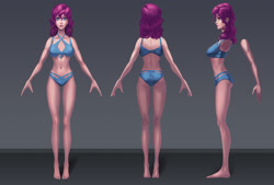 Size: 1600x1079 | Tagged: safe, artist:sunset tide, imported from derpibooru, pinkie pie, human, barefoot, belly button, bikini, clothes, feet, female, gradient background, humanized, model, swimsuit, t pose