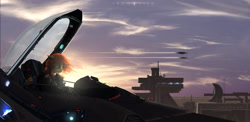 Size: 4096x2004 | Tagged: safe, artist:aidelank, imported from derpibooru, oc, oc only, anthro, aircraft, cockpit, female, jet, jet fighter, pilot, science fiction, solo