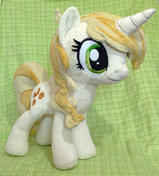 Size: 1024x1135 | Tagged: safe, artist:appledew, imported from derpibooru, sweet biscuit, pony, unicorn, deviantart watermark, female, horn, irl, mare, obtrusive watermark, photo, plushie, solo, watermark