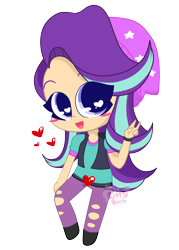 Size: 2872x4016 | Tagged: safe, artist:kittyrosie, imported from derpibooru, starlight glimmer, equestria girls, beanie, chibi, colored pupils, cute, female, glimmerbetes, hat, heart, heart eyes, human coloration, peace sign, simple background, solo, transparent background, wingding eyes