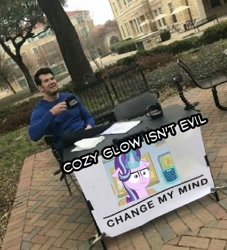 Size: 665x732 | Tagged: safe, edit, imported from derpibooru, cozy glow, starlight glimmer, season 8, spoiler:s08, change my mind, cozy glow drama, cozy glow's true goal, hilarious in hindsight, i mean i see, irl, meme, mug, op is wrong, photo, steven crowder