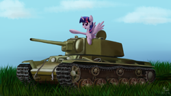 Size: 1920x1080 | Tagged: safe, artist:alexey29, imported from derpibooru, twilight sparkle, alicorn, pony, female, kv-1, solo, tank (vehicle), twilight sparkle (alicorn), world war ii