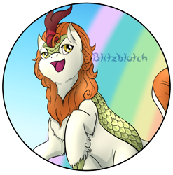 Size: 1243x1258 | Tagged: safe, artist:blitzblotch, artist:kuroleopard, imported from derpibooru, autumn blaze, kirin, sounds of silence, spoiler:s08, bubble, female, signature, solo