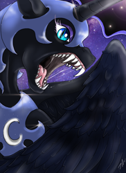 Size: 800x1100 | Tagged: safe, artist:joselyn565, imported from derpibooru, nightmare moon, pony, drool, eerie, fangs, female, solo, teeth