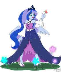 Size: 1021x1200 | Tagged: safe, artist:ch-chau, artist:whiskyice, imported from derpibooru, princess luna, butterfly, equestria girls, clothes, collaboration, dress, female, open mouth, simple background, solo, transparent background, vice principal luna