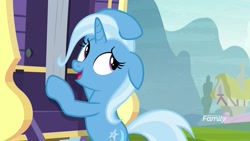 Size: 1920x1080 | Tagged: safe, imported from derpibooru, screencap, trixie, pony, unicorn, road to friendship, discovery family logo, female, floppy ears, mare, solo, trixie's wagon