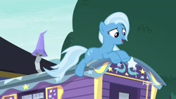 Size: 1920x1080 | Tagged: safe, imported from derpibooru, screencap, trixie, pony, unicorn, road to friendship, discovery family logo, female, lying down, mare, prone, solo, trixie's wagon