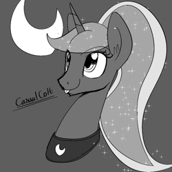 Size: 800x800 | Tagged: safe, artist:casualcolt, imported from derpibooru, princess luna, pony, :p, bust, cute, female, grayscale, lunabetes, mare, monochrome, silly, solo, tongue out