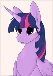 Size: 2041x2911 | Tagged: safe, artist:mariashapony, artist:mariashek, imported from derpibooru, twilight sparkle, alicorn, pony, blushing, bust, female, portrait, simple background, solo, twilight sparkle (alicorn)