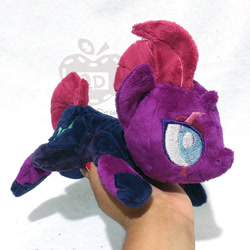 Size: 1024x1024 | Tagged: safe, artist:appledew, imported from derpibooru, tempest shadow, pony, unicorn, armor, beanie (plushie), broken horn, eye scar, female, hand, irl, mare, photo, plushie, prone, scar, solo