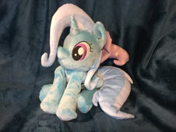 Size: 1200x900 | Tagged: dead source, safe, artist:sophieascruggs, artist:sophillia, imported from derpibooru, trixie, pony, unicorn, clothes, female, hat, irl, mare, photo, plushie, sitting, smiling, solo, trixie's hat