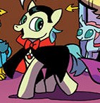 Size: 142x146 | Tagged: safe, artist:andypriceart, idw, imported from derpibooru, gallus, ocellus, sandbar, changedling, changeling, earth pony, griffon, pony, spoiler:comic, spoiler:comic71, clothes, costume, cropped, dracula, male, nightmare night, nightmare night costume, official comic, smiling