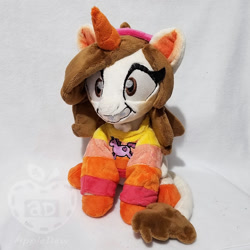 Size: 1000x1000 | Tagged: safe, artist:appledew, imported from derpibooru, pony, unicorn, clothes, crazy face, faic, female, gravity falls, headband, irl, leonine tail, mabel pines, mare, photo, plushie, ponified, shirt, sitting, solo