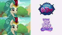 Size: 800x450 | Tagged: safe, edit, edited screencap, imported from derpibooru, screencap, rain shine, kirin, season 8, sounds of silence, spoiler:s08, animated, female, gif, littlest pet shop, littlest pet shop a world of our own, meme, no, solo, yes