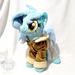 Size: 1000x1000 | Tagged: safe, artist:appledew, imported from derpibooru, oc, oc only, oc:winter gear, earth pony, pony, bomber jacket, clothes, ear piercing, earring, female, freckles, irl, jacket, jewelry, mare, pants, photo, piercing, plushie, solo