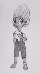Size: 1560x2870 | Tagged: safe, artist:smirk, imported from derpibooru, fizzlepop berrytwist, tempest shadow, human, ball, eye scar, female, humanized, scar, solo, traditional art, younger