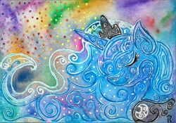 Size: 1024x717 | Tagged: safe, artist:dawn-designs-art, imported from derpibooru, princess luna, pony, abstract, abstract art, bust, female, modern art, solo, traditional art, watercolor painting