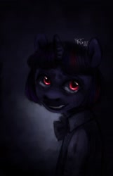 Size: 1305x2021 | Tagged: safe, artist:misstwipietwins, imported from derpibooru, twilight sparkle, pony, bust, dark, glowing eyes, lolita fashion, portrait, solo