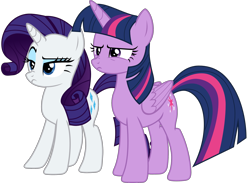 Size: 2350x1719 | Tagged: safe, artist:sonofaskywalker, imported from derpibooru, rarity, twilight sparkle, alicorn, pony, unicorn, friendship university, female, mare, raised eyebrow, simple background, transparent background, twilight sparkle (alicorn), vector