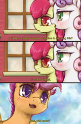 Size: 1257x1920 | Tagged: safe, artist:plotcore, imported from derpibooru, apple bloom, scootaloo, sweetie belle, earth pony, pegasus, pony, unicorn, /mlp/, comic, cutie mark crusaders, description is relevant, dialogue, drawthread, fate/kaleid liner prisma illya, female, filly, ponified, request, trio