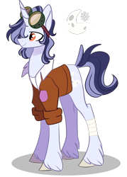 Size: 1032x1440 | Tagged: safe, artist:iheyyasyfox, imported from derpibooru, oc, oc only, oc:emerson lulamoon, pony, unicorn, clothes, goggles, male, parent:hoo'far, parent:trixie, parents:trixfar, shirt, simple background, solo, stallion, transparent background