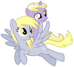 Size: 5000x4500 | Tagged: safe, artist:mundschenk85, imported from derpibooru, derpy hooves, dinky hooves, pegasus, pony, unicorn, absurd resolution, dinky riding derpy, equestria's best mother, female, filly, flying, headcanon, like mother like daughter, like parent like child, mare, mother and daughter, ponies riding ponies, ride, rider, riding, show accurate, simple background, smiling, transparent background, vector