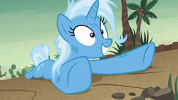 Size: 1280x720 | Tagged: safe, imported from derpibooru, screencap, trixie, pony, unicorn, road to friendship, cactus, coconut tree, female, mare, palm tree, solo, tree