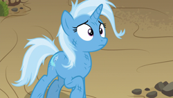 Size: 1280x720 | Tagged: safe, imported from derpibooru, screencap, trixie, pony, unicorn, road to friendship, female, mare, messy mane, raised hoof, solo