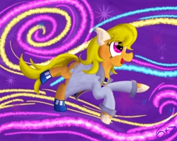 Size: 1500x1200 | Tagged: safe, artist:sixes&sevens, imported from derpibooru, doctor whooves, time turner, earth pony, pony, clothes, coat, coat markings, doctor who, female, jodie whittaker, mare, running, socks, socks (coat marking), socks (coat markings), solo, space, suspenders, the doctor, thirteenth doctor