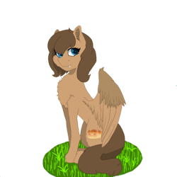 Size: 894x894 | Tagged: safe, artist:dannimation, imported from derpibooru, oc, oc only, oc:blueberry parfait, oc:danipie, pegasus, pony, blue eyes, fangs, female, grass, looking at you, mare, simple background, sitting, smiling, solo, transparent background