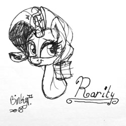 Size: 1698x1699 | Tagged: safe, artist:binkyt11, derpibooru exclusive, imported from derpibooru, rarity, pony, unicorn, bust, female, magic, mare, monochrome, solo, traditional art