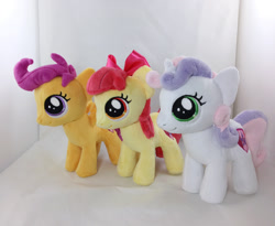 Size: 1844x1512 | Tagged: safe, artist:planetplush, imported from derpibooru, apple bloom, scootaloo, sweetie belle, earth pony, pegasus, pony, unicorn, cutie mark crusaders, female, filly, irl, photo, plushie, trio