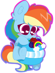 Size: 2807x3689 | Tagged: safe, artist:kittyrosie, imported from derpibooru, part of a set, rainbow dash, pegasus, pony, chibi, cute, dashabetes, female, food, heart eyes, macaron, mare, part of a series, simple background, solo, transparent background, wingding eyes