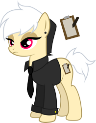 Size: 2320x2960 | Tagged: safe, artist:duskthebatpack, imported from derpibooru, oc, oc only, oc:note clip, earth pony, pony, clothes, ear piercing, female, frown, lidded eyes, long sleeves, mare, necktie, piercing, shirt, simple background, solo, standing, transparent background, vector