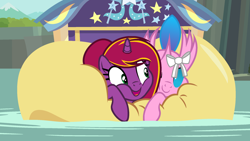 Size: 2240x1260 | Tagged: safe, artist:diamond-chiva, imported from derpibooru, oc, oc only, oc:diamond-chi, oc:heartsy, alicorn, changedling, changeling, pony, base used, female, inflatable raft, mare, trixie's wagon