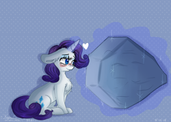 Size: 4900x3500 | Tagged: safe, artist:compassrose0425, artist:inkwellartz, imported from derpibooru, rarity, tom, pony, unicorn, the return of harmony, big ears, blushing, cargo ship, chest fluff, cutie mark, female, floppy ears, glowing horn, heart, magic, mare, raritom, rockcon, shipping, simple background, sitting, solo, telekinesis