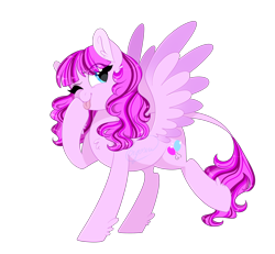 Size: 2700x2500 | Tagged: safe, artist:gigason, imported from derpibooru, oc, oc only, oc:sweet surprise, pegasus, pony, female, magical lesbian spawn, mare, offspring, one eye closed, parent:pinkie pie, parent:twilight sparkle, parents:twinkie, simple background, solo, transparent background, wink