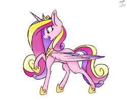 Size: 1280x1011 | Tagged: safe, artist:ask-azalea-grey, imported from derpibooru, princess cadance, alicorn, pony, female, jewelry, mare, open mouth, raised hoof, regalia, simple background, solo, white background