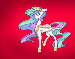 Size: 1280x1011 | Tagged: safe, artist:ask-azalea-grey, imported from derpibooru, princess celestia, alicorn, pony, cutie mark, female, floppy ears, gradient background, jewelry, mare, regalia, solo