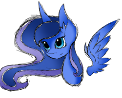 Size: 1280x1036 | Tagged: safe, artist:ask-azalea-grey, imported from derpibooru, princess luna, alicorn, pony, bust, colored sketch, ear fluff, female, floating wings, mare, sidemouth, simple background, solo, white background