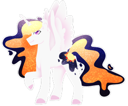 Size: 722x600 | Tagged: safe, artist:ask-azalea-grey, imported from derpibooru, princess celestia, alicorn, pony, alternate design, alternate universe, ethereal mane, female, looking at you, mare, raised hoof, simple background, smiling, solo, spread wings, starry mane, transparent background, wings