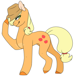 Size: 1200x1200 | Tagged: safe, artist:ask-azalea-grey, imported from derpibooru, part of a set, applejack, earth pony, pony, applejack's hat, cowboy hat, cutie mark, female, hat, hoof hold, looking back, mare, simple background, smiling, solo, transparent background